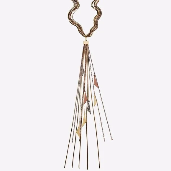 WHITE HOUSE BLACK MARKET WHBM SNAKE CHAIN TASSLE NECKLACE - Picture 2 of 10